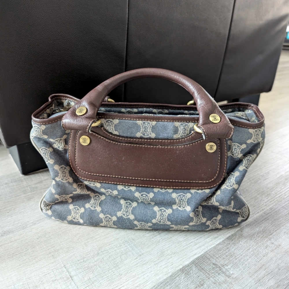 Celine Macadam Vintage Denim Canvas Boogie Brown Leather Y2K Women Handbag